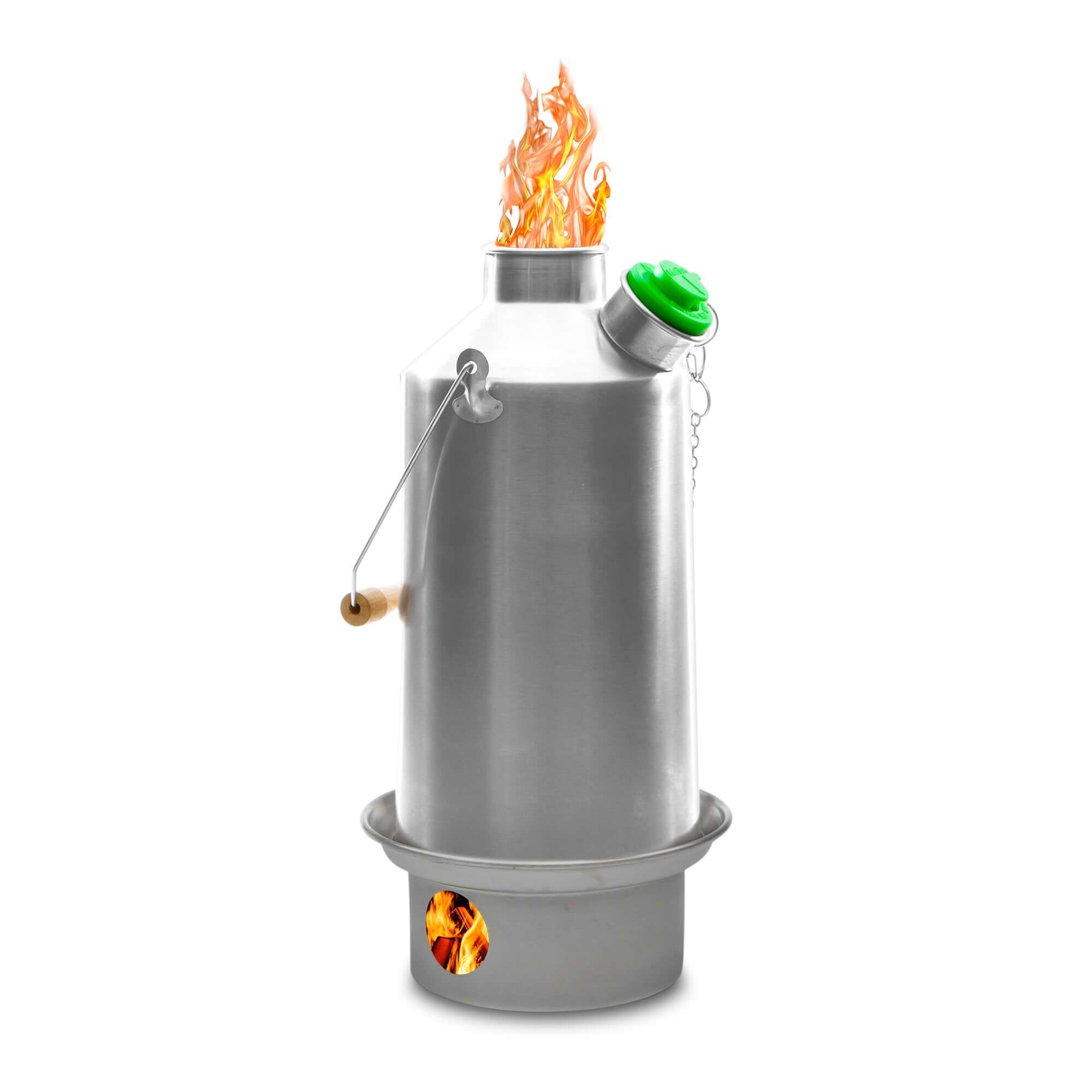 Kelly Kettle Basecamp 1.6L stainless steel camping kettle boiling water with natural fuel