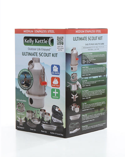 Kelly Kettle Scout Ultimate Kit 1.2L stainless steel camping kettle box