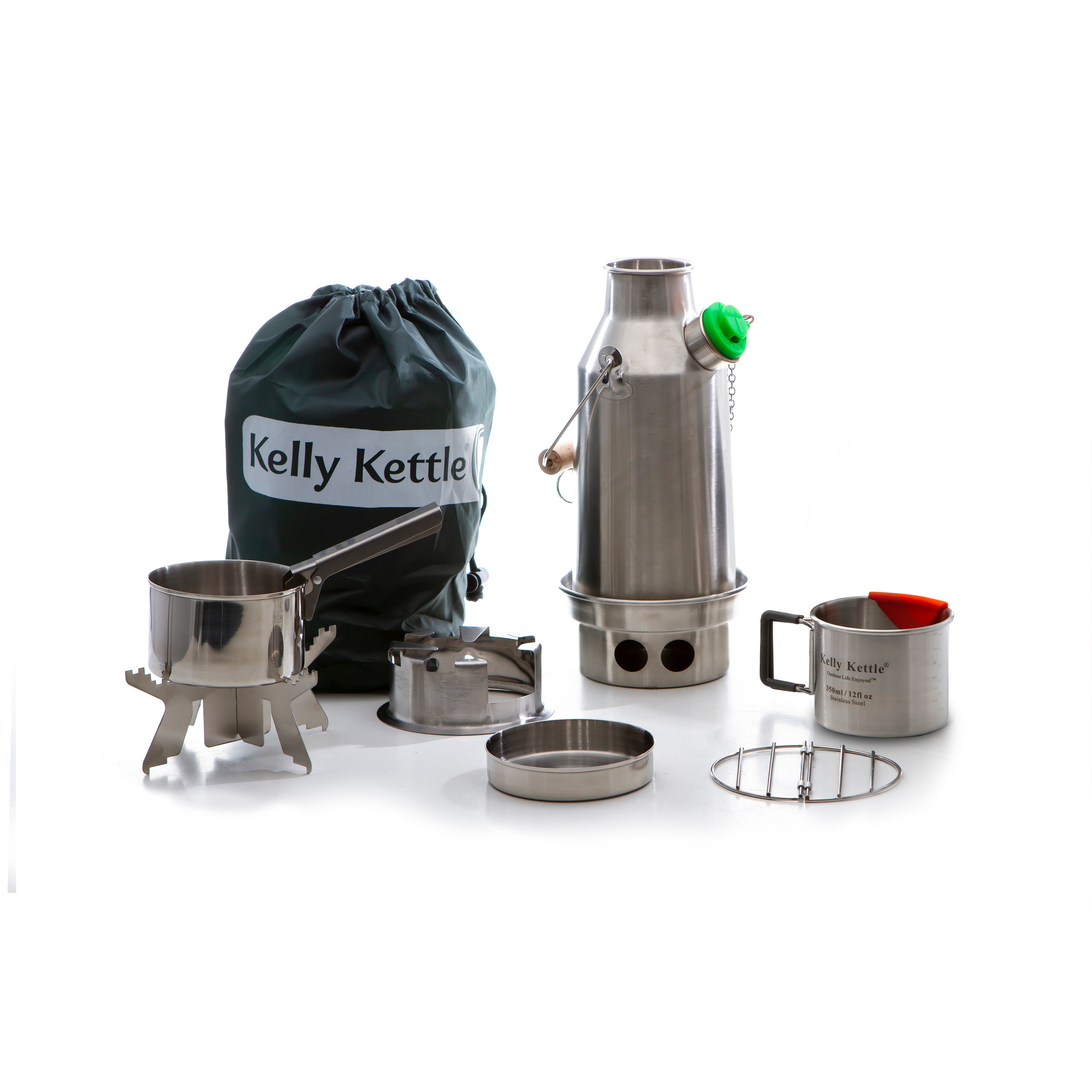 Kelly Kettle Trekker Ultimate Kit 0.6L with cookset cup hobo stove and camping accessories
