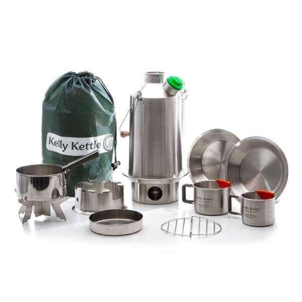 Kelly Kettle Basecamp Ultimate Kit 1.6L stainless steel camping kettle with cookset and accessories

